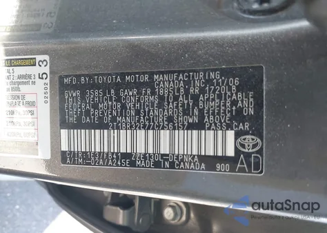 2007 Toyota Corolla Le from USA, damaged, VIN 2T1BR32E77C756157